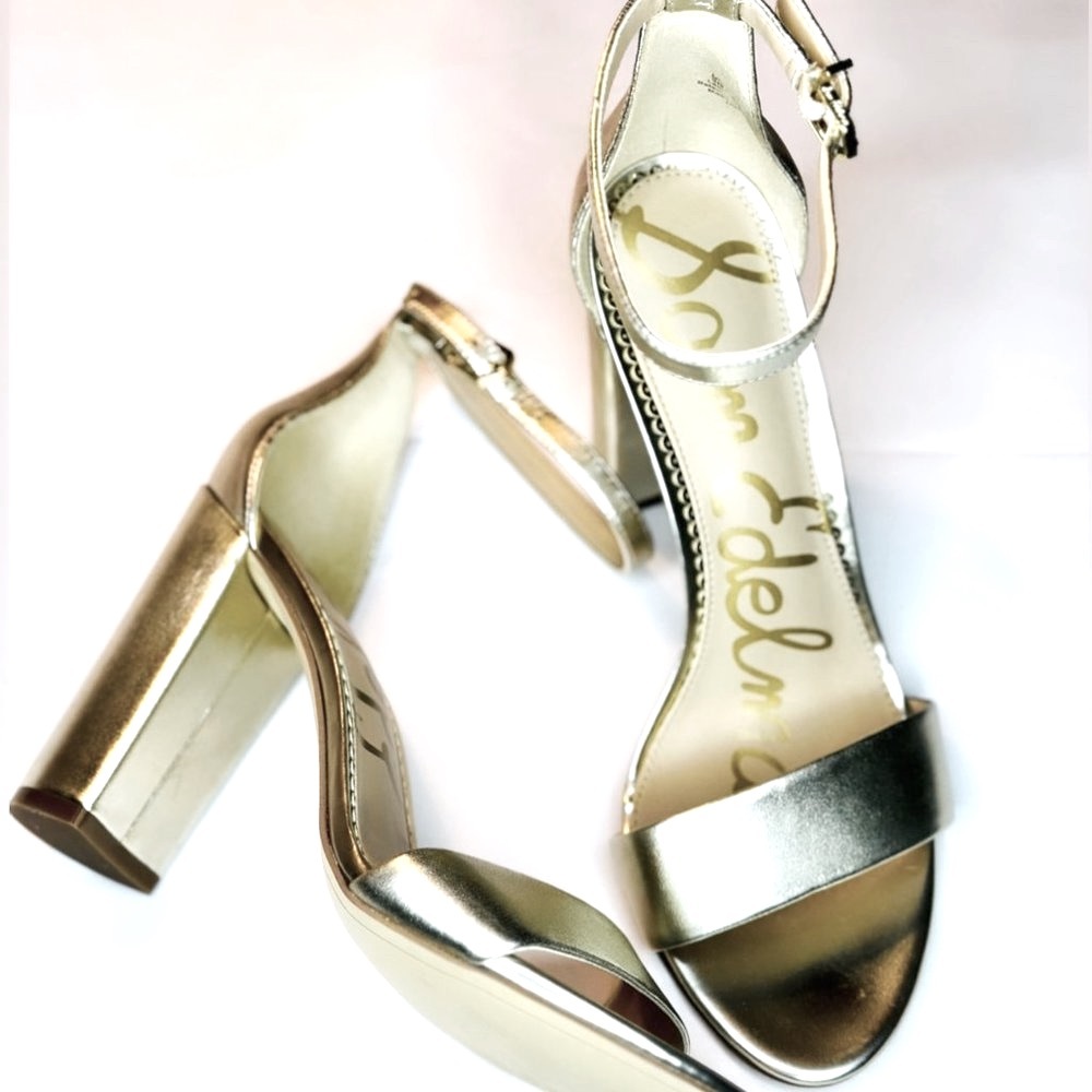 Sam Edelman, Yaro Block Heel Sandal, Gold Leather. Brand New, Never Worn! - Picture 8 of 8
